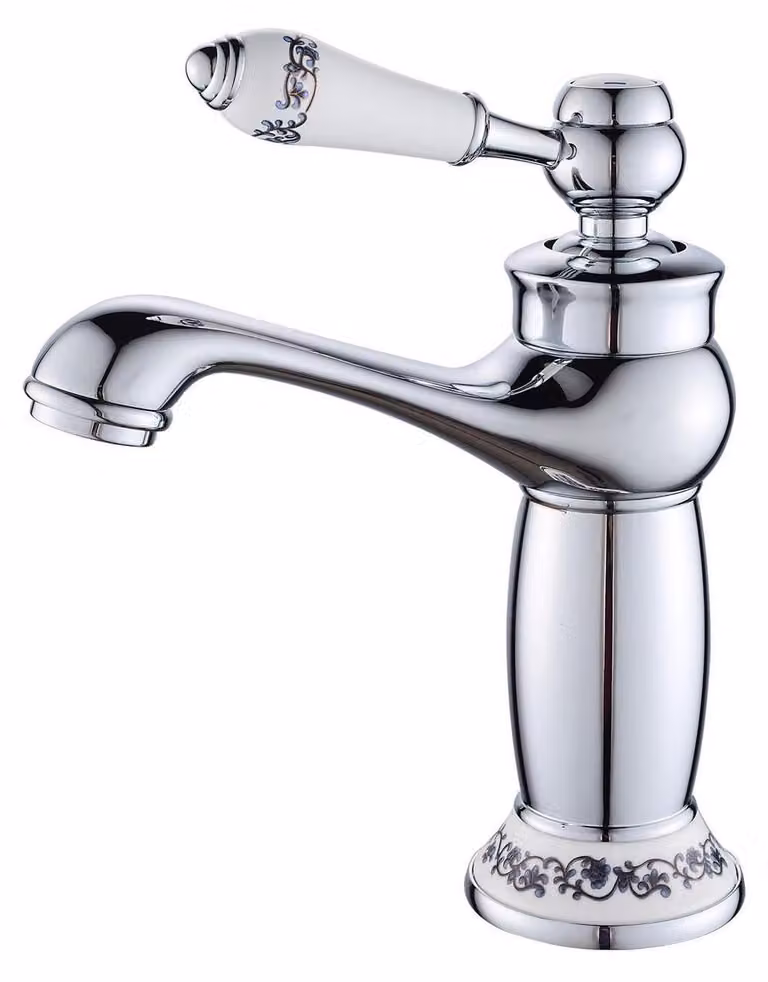 Rubinetto da bagno, stile antico, cromo, monoblocco, maniglia in Vetroceramica, modello standard