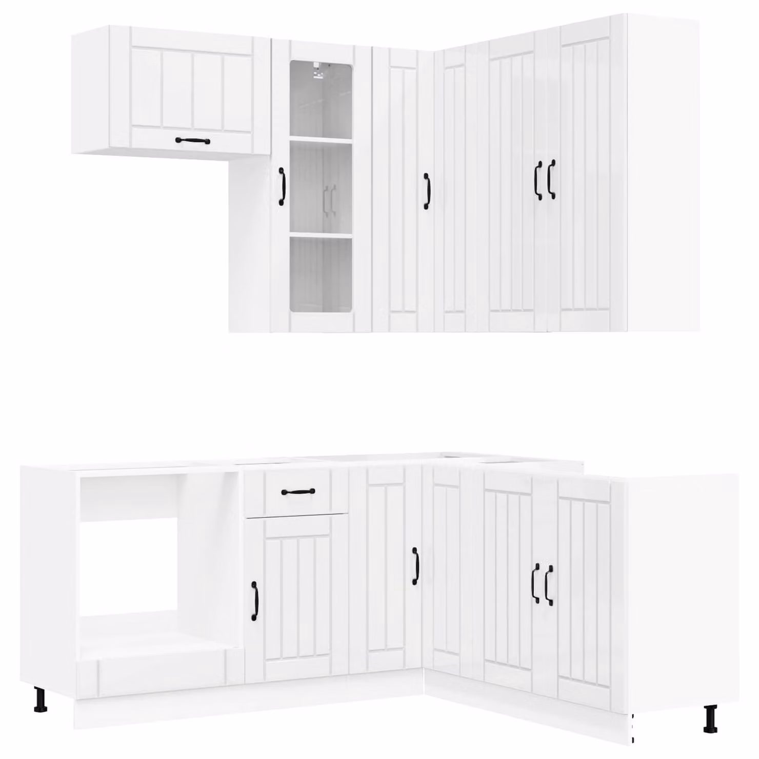 Set cucina LUCCA, 8 pezzi, in legno impiallacciato bianco lucido
