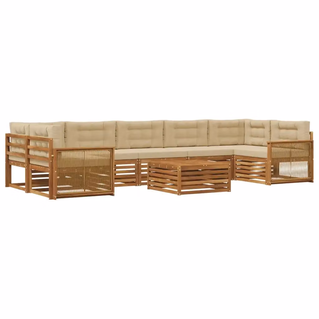 Set di divani da esterno vidaXL in legno di acacia con cuscini beige e tavolino da giardino moderno per 8 persone – 2