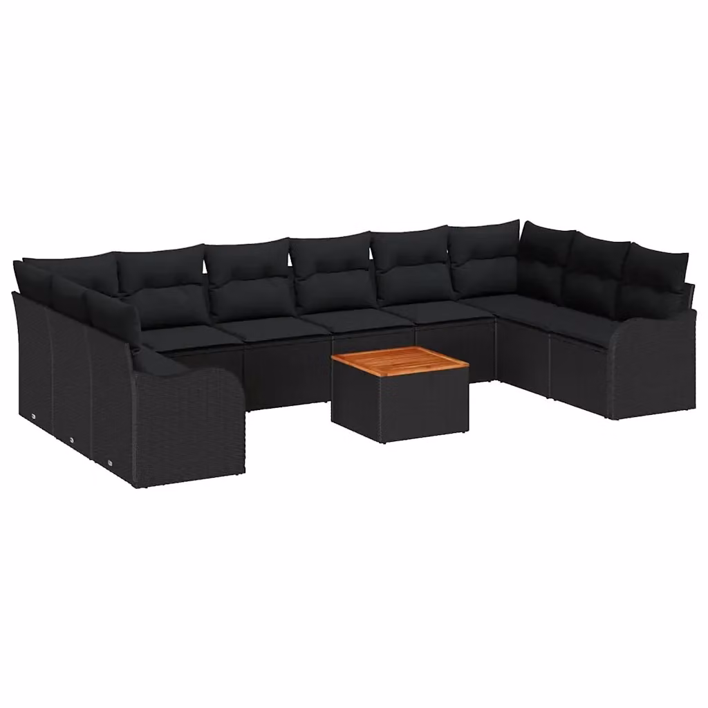 Set Divano da Giardino a Forma di U vidaXL in Polyrattan Nero con Cuscini e Tavolino da Esterno – 2