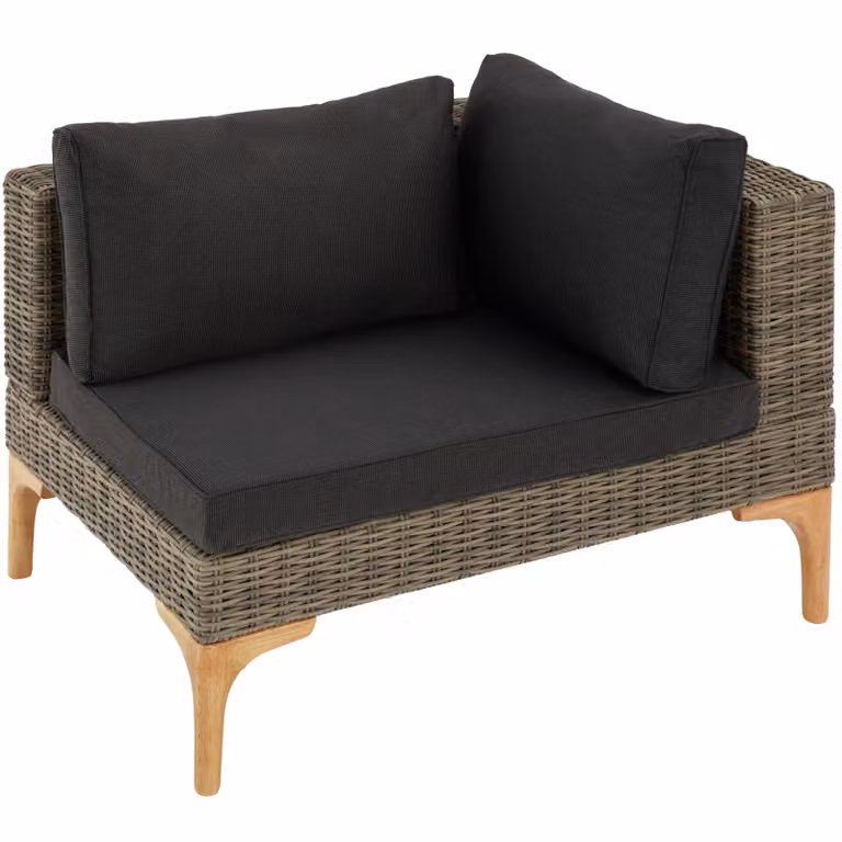 Set salotto da giardino a forma di L Tectake in rattan con telaio in alluminio verniciato e pouf coordinato, colore beige e nero
