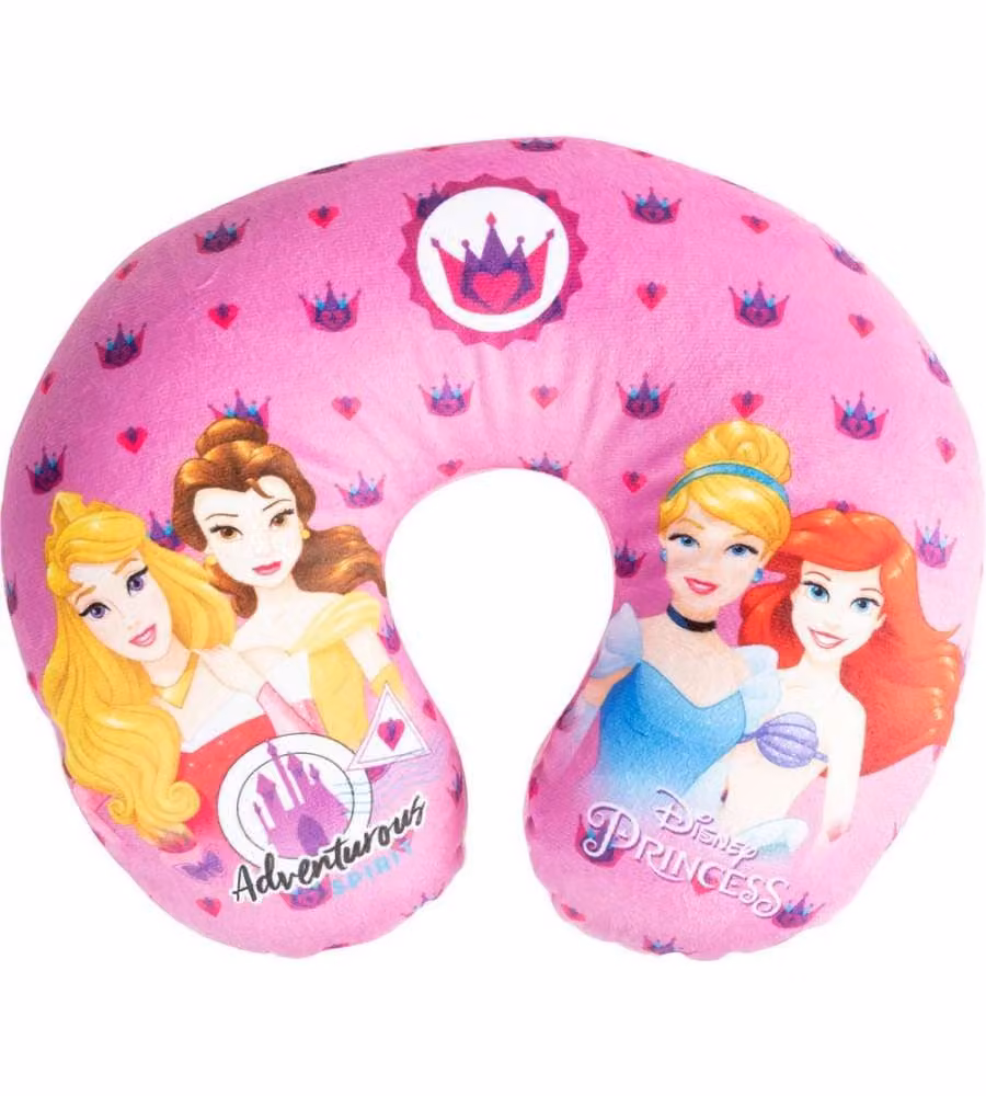 Cuscino da viaggio cervicale Disney per bambini in morbido velluto rosa con principesse Disney