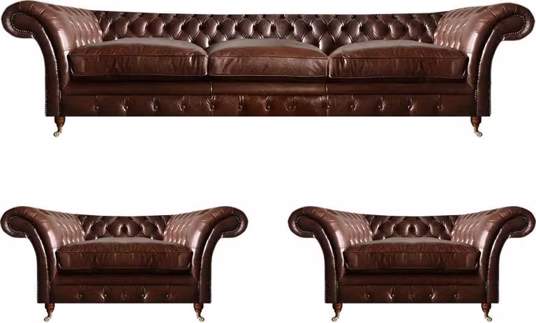 Sofagarnitur Leder Sofa 3+1+1 Sitzer Chesterfield Moderne Braun Möbel