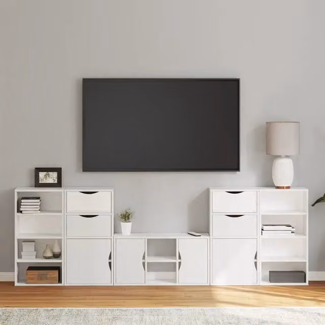 Mobile TV 5 pz con Contenitore ODDA Bianco in Legno di Pino 3365369
