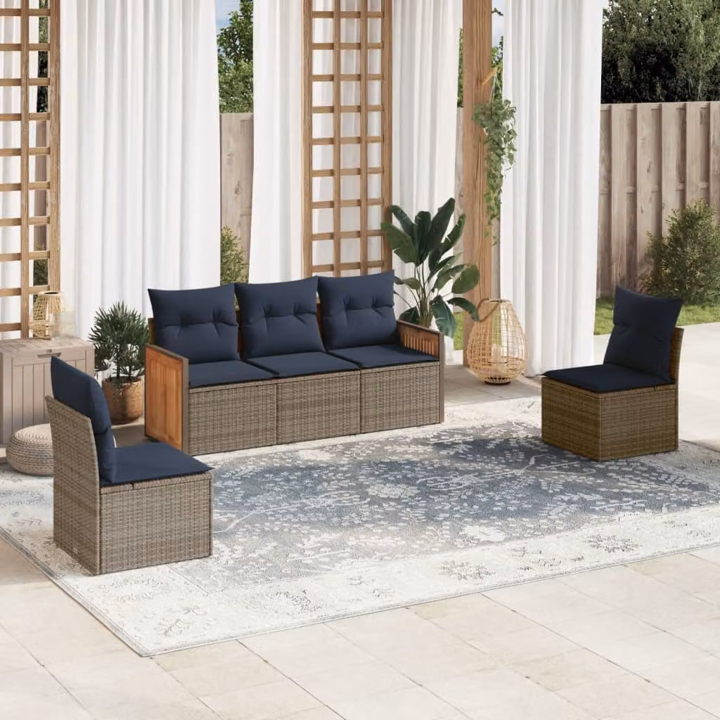 Set di divani da giardino vidaXL in polyrattan grigio con cuscini e struttura in acciaio, composizione a L per esterno
