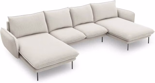 Divano panoramico Vienna di Cosmopolitan Design, modello a U da 6 posti in tessuto beige chiaro – 1