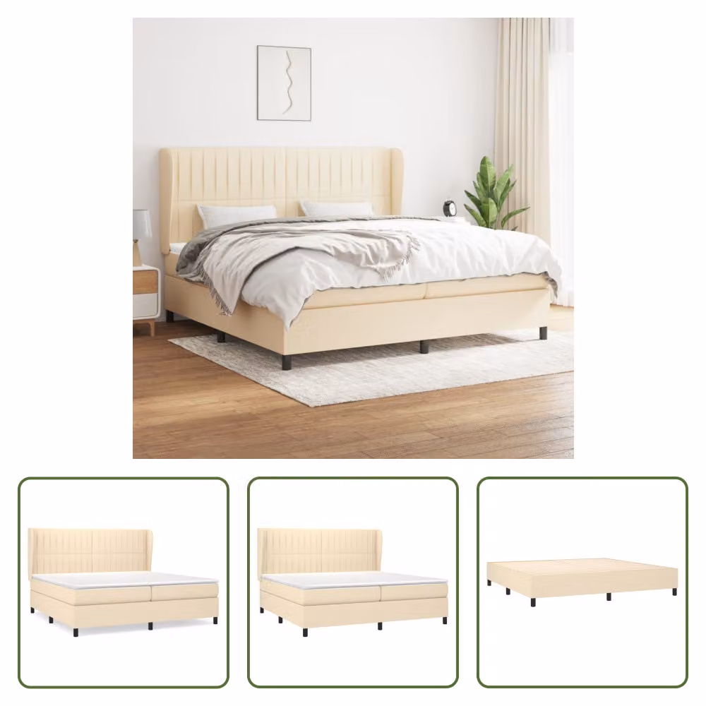 The Living Store Letto a molle con materasso crema 200x200 cm in tessuto