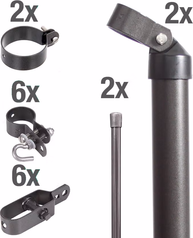 Alberts 634360 Set di collegamento per cancello in filo metallico e recinzione in rete metallica, set, 2s, zinco fosfatato antracite-metallico, per la posa in opera nel calcestruzzo, palo del cancello Ø: 60 mm, altezza recinzione: 1000 mm