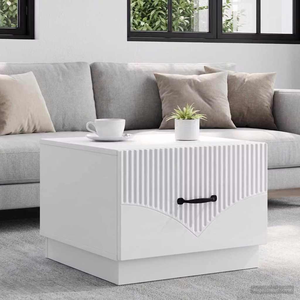 vidaXL Tavolino da salotto moderno in MDF bianco lucido L: 49 cm, P: 50 cm, H: 37 cm