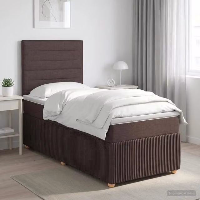 Letto box spring con materasso vidaXL in tessuto marrone e bianco L/P: 90 x 190 cm – 1