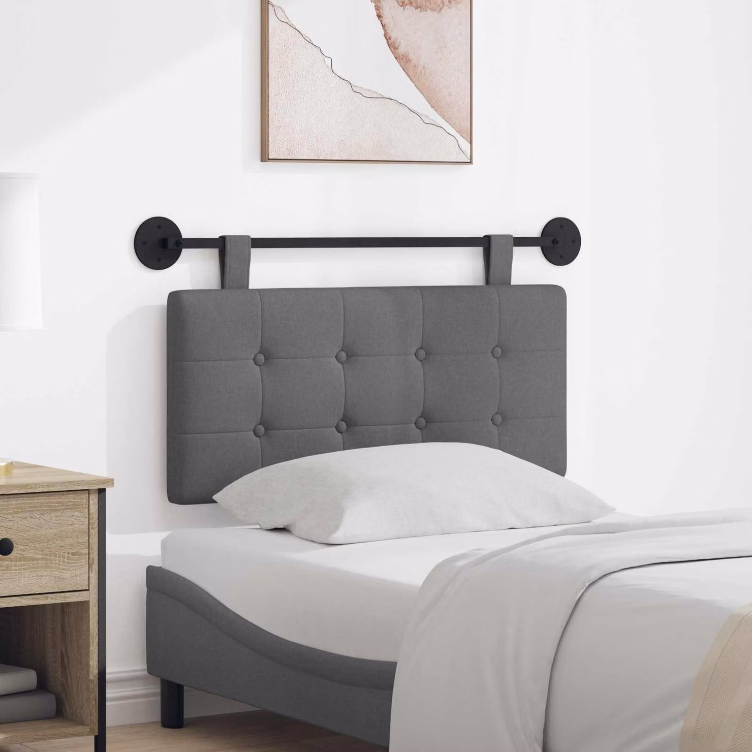 Testiera sospesa vidaXL in tessuto grigio con pannello imbottito per camera da letto L 90 x H 55 x P 6 cm