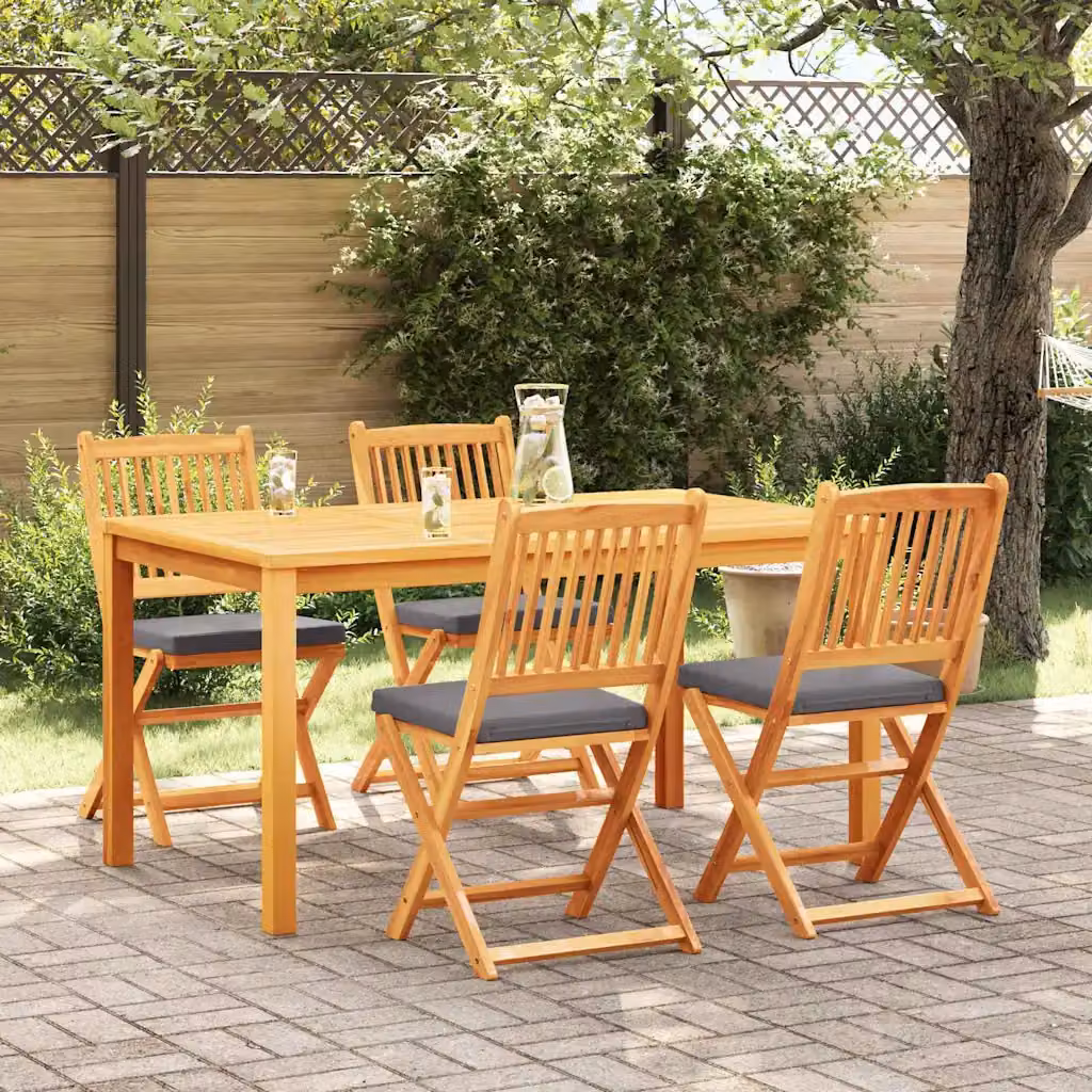 Set di 4 sedie pieghevoli vidaXL in legno di acacia con cuscini grigi per giardino e terrazza