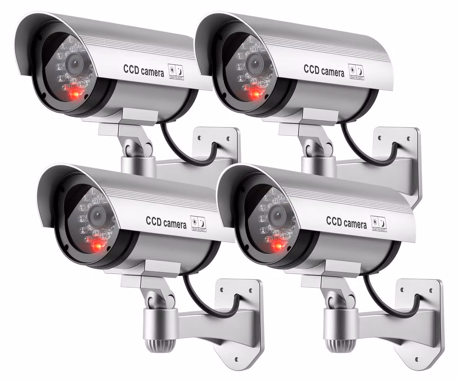 telecamera di sicurezza nep, telecamera CCTV con luce LED lampeggiante - confezione da 4 pezzi (argento)