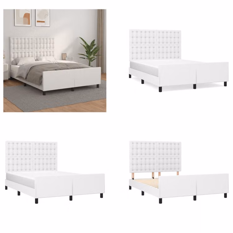 vidaXL Giroletto con testiera bianco 140x190 cm in Pelle finta - Giroletto con testiera - Giroletto con testiera - Letto con testiera - Letto con testiera