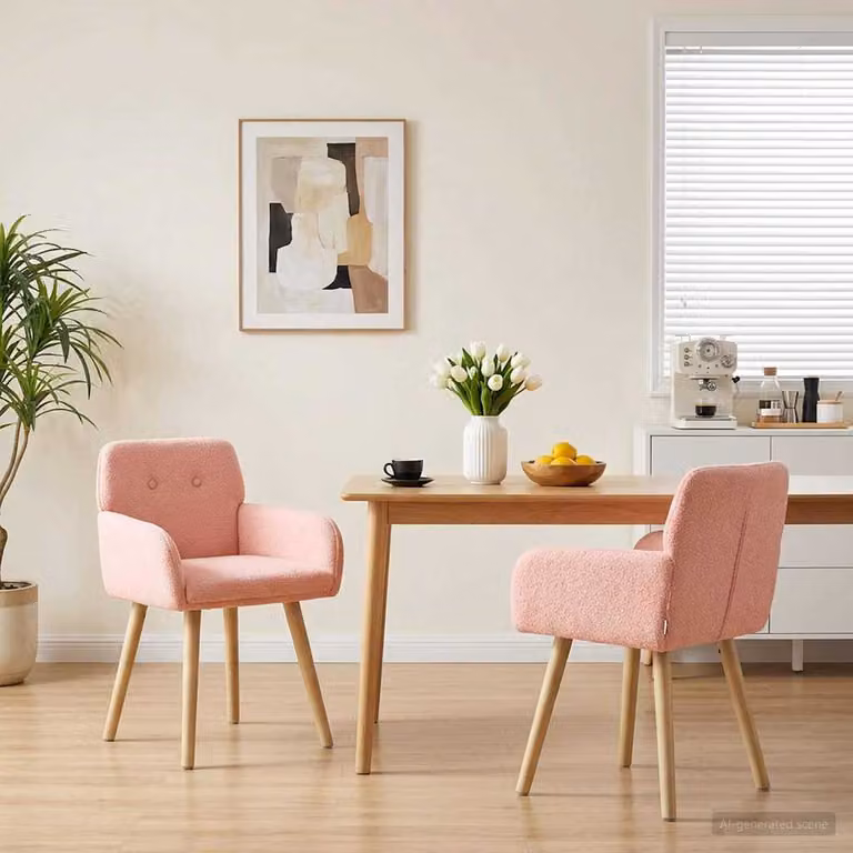 Set di 2 sedie da pranzo vidaXL in tessuto bouclé rosa con struttura in legno e metallo L 59 cm x P 56,5 cm x H 85 cm