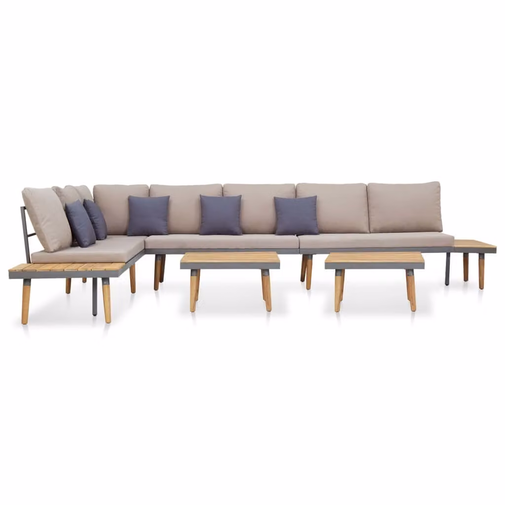 Set da giardino 7 pezzi con cuscini, in legno massello di acacia, marrone, vidaXL