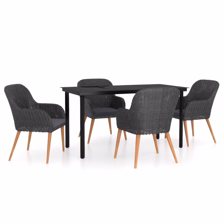 Set da Pranzo da Giardino 5 pz con Cuscini Nero