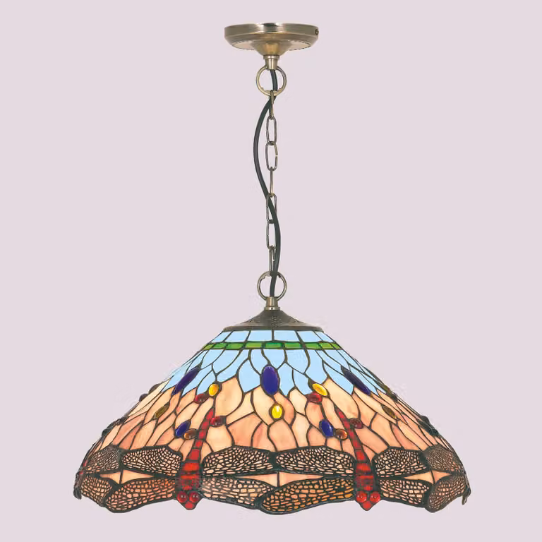Searchlight Lampada a sospensione Tiffany Dragonfly, dimmerabile, Multicolore, Soggiorno / Sala da pranzo, Vetro, Tiffany, Lampada a sospensione