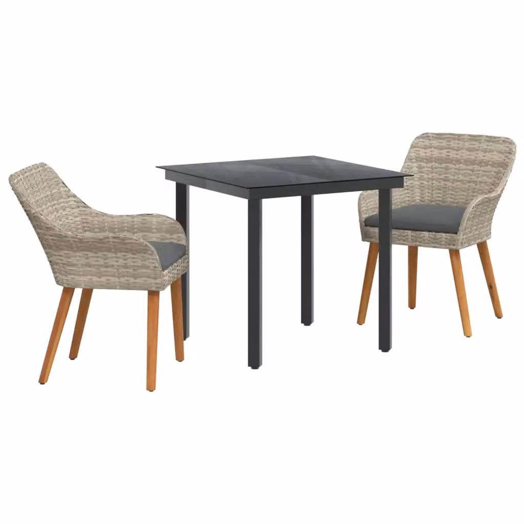 Set da pranzo per giardino e terrazza vidaXL in polyrattan grigio, composto da 3 pezzi con design moderno – 2