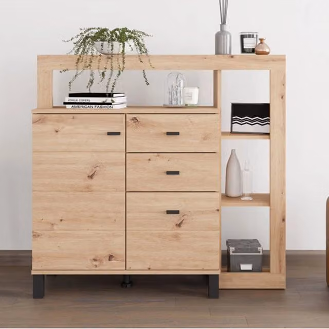 Madia Coloni DMORA con 3 cassetti in rovere nodi marrone L: 106 cm, P: 35 cm, H: 101 cm