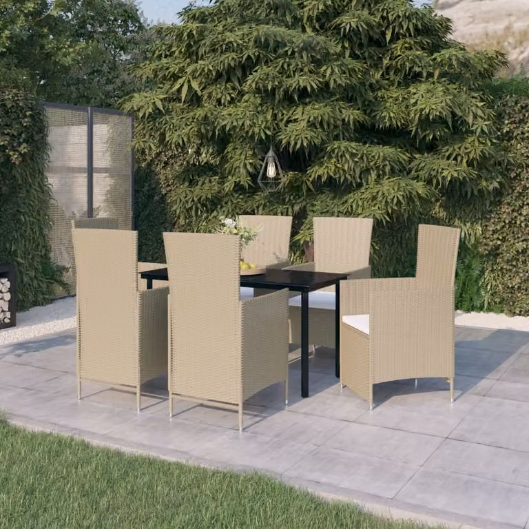 Maison Exclusive - Set da pranzo da giardino da 7 pezzi con cuscini beige