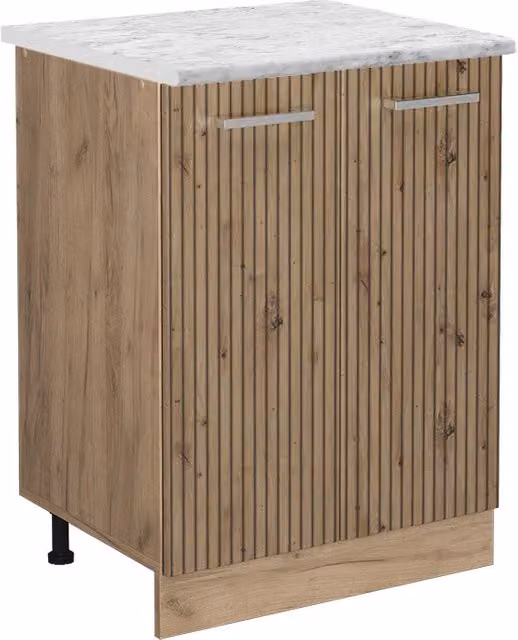 Mobiletto base cucina Vicco R-Line in rovere con piano in marmo, colore marrone e grigio, L: 60 cm, H: 81,6 cm, P: 27,5 cm