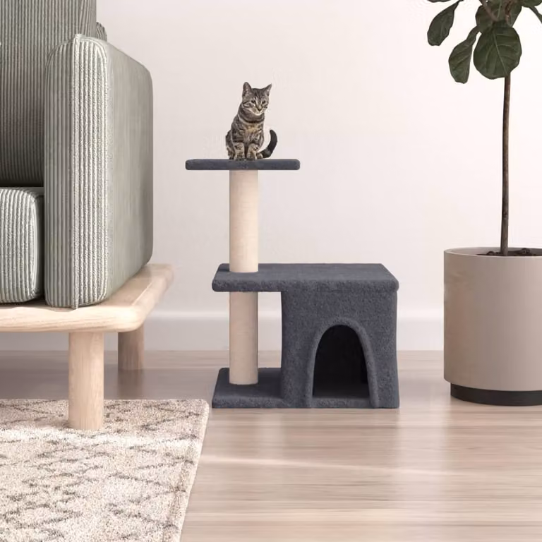 Albero per gatti vidaXL con tiragraffi in sisal e cucce in legno, colore grigio