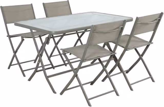 Set tavolo da giardino pieghevole in acciaio con 4 sedie, verde kaki