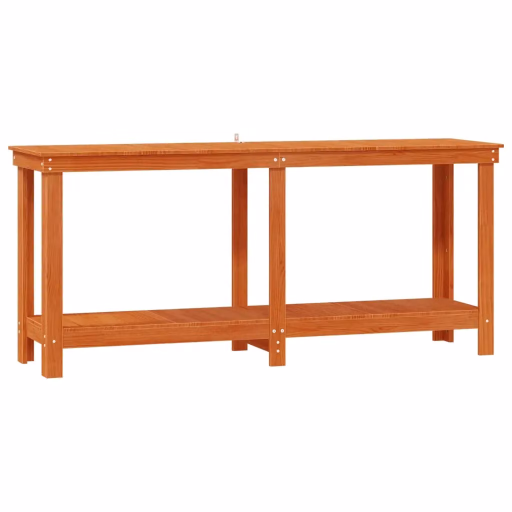 Banco da lavoro con scaffale vidaXL in legno di pino, colore marrone, L 180 x P 50 x H 80 cm – 2