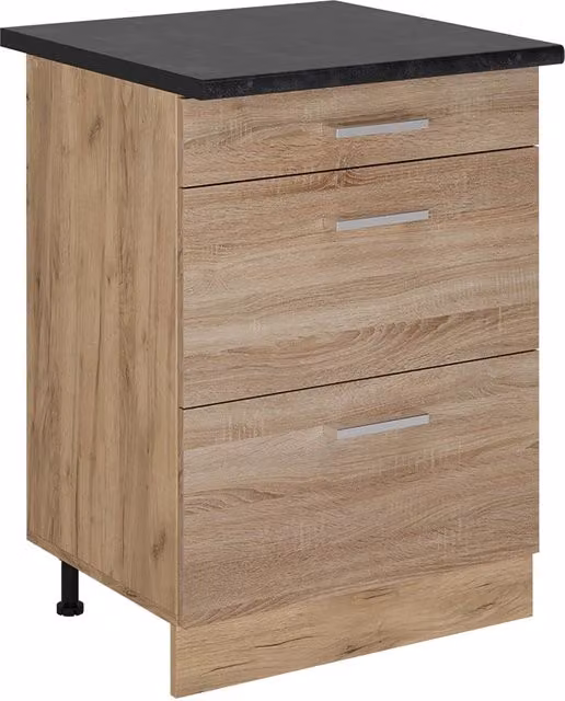 Mobiletto base per cucina R-Line Sonoma/Rovere dorato 60 cm con cassetti, PL Antracite Vicco