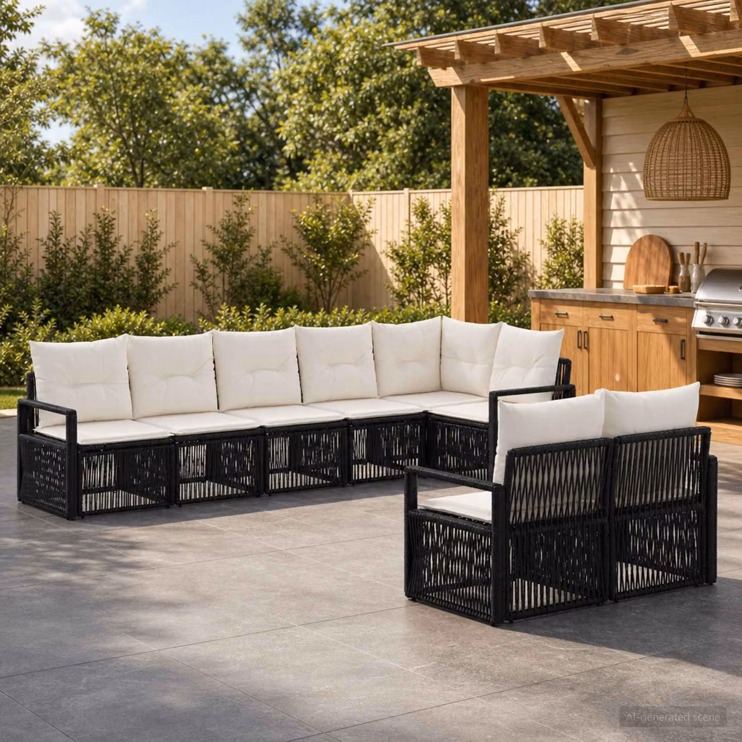 Set Divano da Giardino vidaXL 8 pz in Polyrattan Nero con Cuscini e Struttura in Acciaio