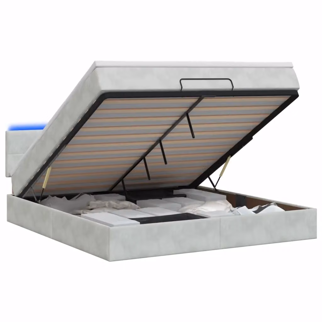 Letto Ottomano con Materasso vidaXL in Velluto Grigio con Illuminazione LED e Porte USB L/P/H: 160 x 200 x 140 cm – 2