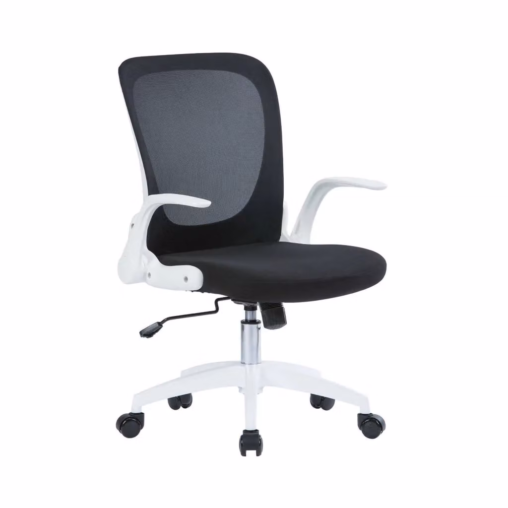Sedia da ufficio Baschi DMORA, Poltrona direzionale ergonomica con braccioli pieghevoli e rete, L: 60 cm, P: 59 cm, H: 86/96 cm, Nero e Bianco – 2