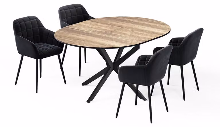 Set di tavoli da pranzo Vicco Loyd Rovere rustico/Nero 120 x 120 cm con 4 sedie da pranzo (nere), Model 62785