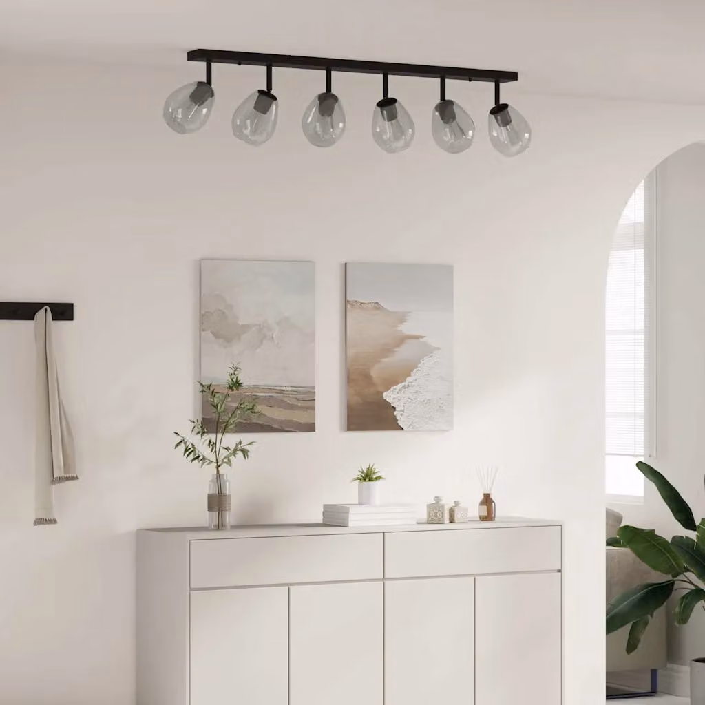 vidaXL Faretto da soffitto moderno in metallo e vetro Nero L: 110,5 cm, P: 13 cm, H: 26 cm