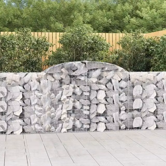 Set di 8 Cesti Gabbioni ad Arco Videx in Acciaio Zincato Argento L: 300 cm, P: 30 cm, H: 100-120 cm