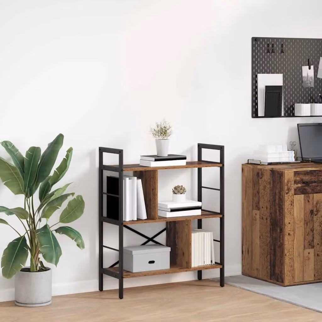 Libreria industrial vidaXL in legno e metallo marrone, L 75 cm x P 30 cm x H 91 cm