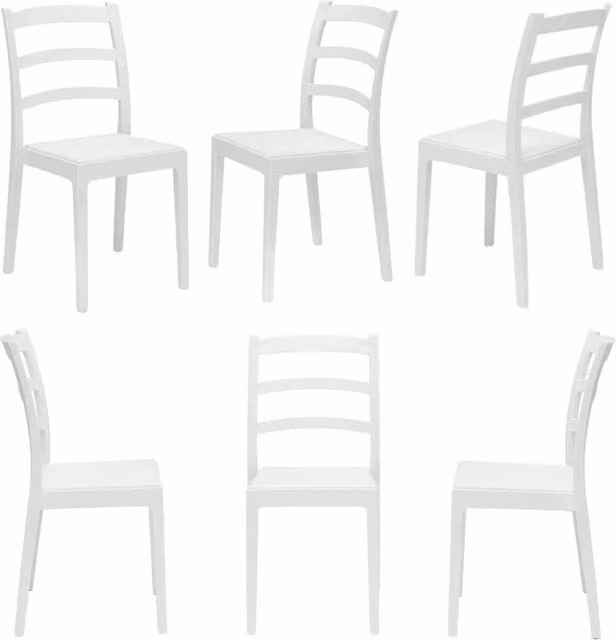 Set 6 sedie in polipropilene REA, MADE IN ITALY, impilabile, resistente ai raggi UV, design classico, ideale per sala da pranzo, cucina, sala d’attesa, bar, ristoranti o giardino, colore Bianco