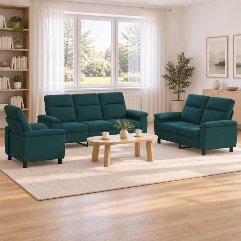 Set di 3 divani moderni vidaXL in tessuto verde con struttura in metallo per il tuo soggiorno