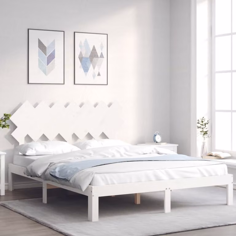 Letto senza materasso vidaXL in legno massello di pino bianco, stile rustico, L 140 x P 190 cm