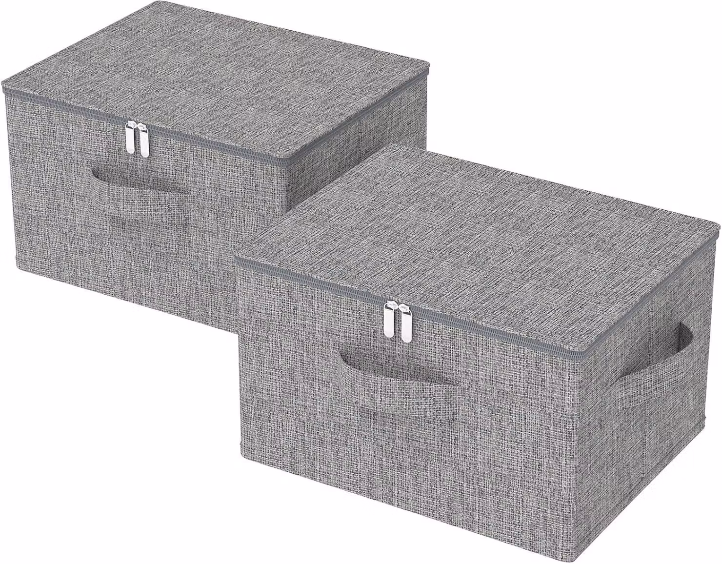 Set di 2 scatole portaoggetti, 50x40x30 cm, grigio, con coperchio, ideali per la camera da letto