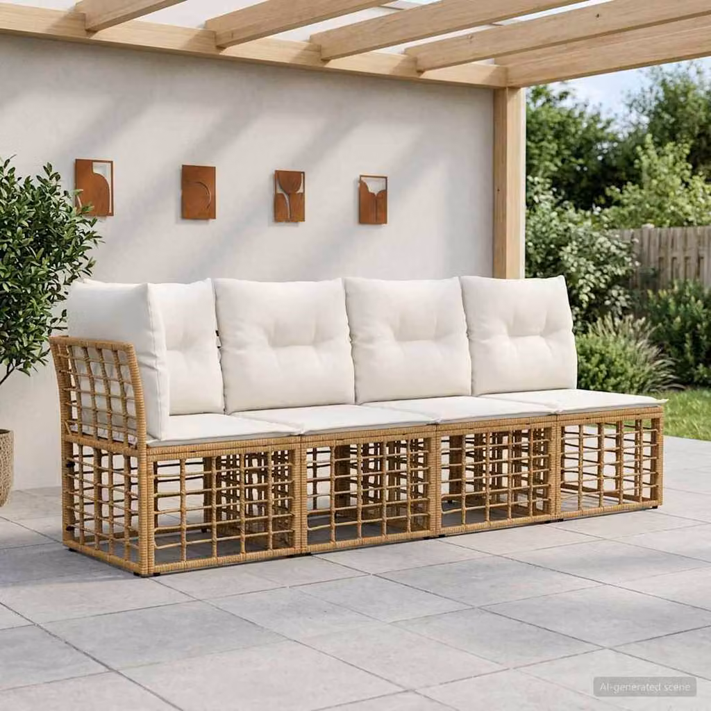 vidaXL Divano da Giardino in Polyrattan 4 Posti con Braccio Sinistro, Colore Beige e Marrone con Cuscini Inclusi