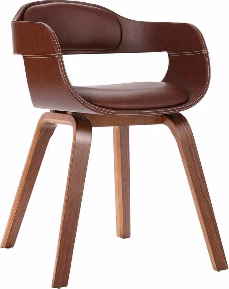 The Living Store Sedia da pranzo in legno curvato e Pelle finta marrone