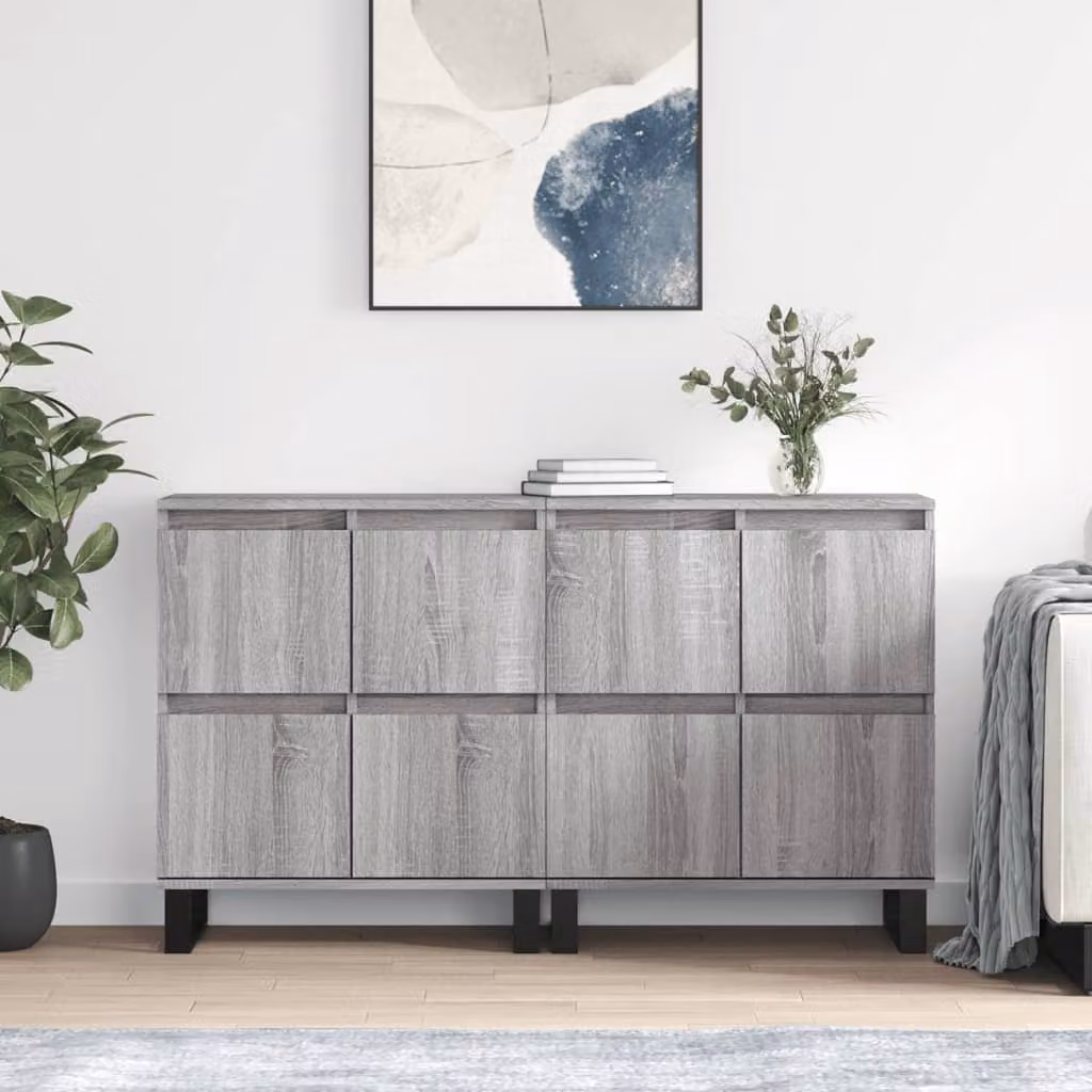 Set di 2 credenze vidaXL in legno multistrato e MDF, colore grigio, stile classico, L: 120 cm, P: 70 cm, H: 35 cm