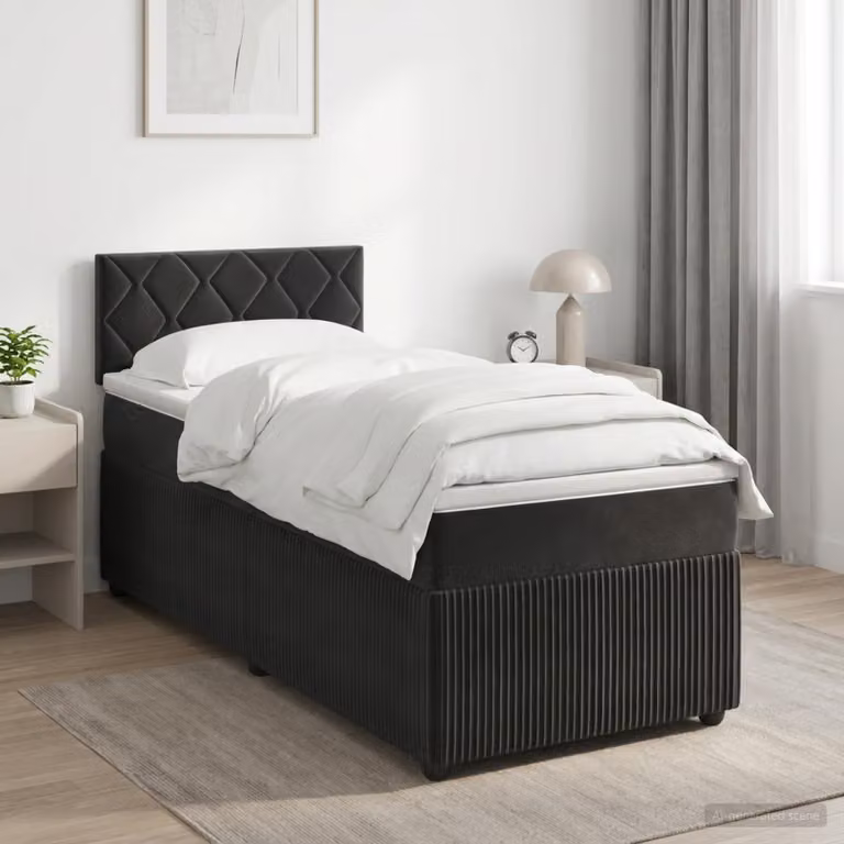 Letto box spring vidaXL con materasso ibrido in velluto nero L 90 cm x P 190 cm