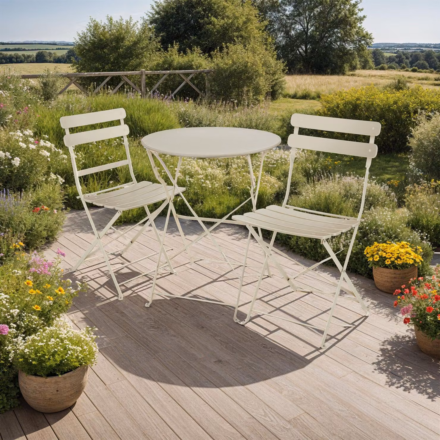 Set tavolo da bistrot tectake pieghevole per 2 persone in metallo beige per giardino e balcone L/P/H: 59 x 59 x 76,5 cm – 2