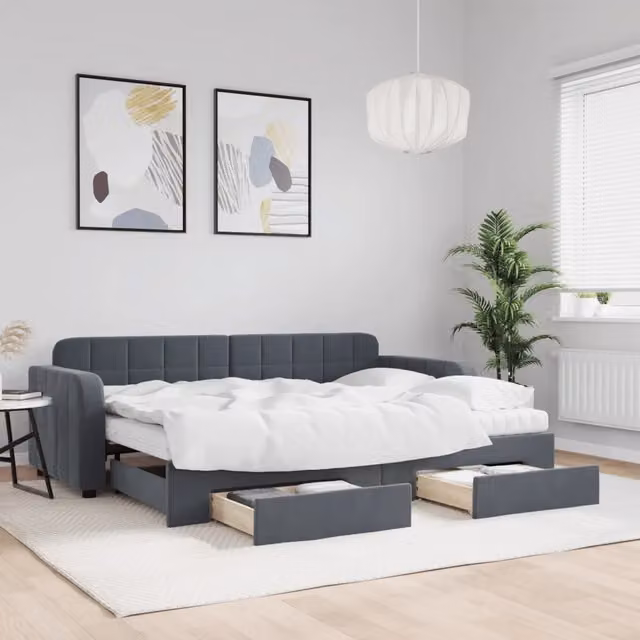 Divano Letto Estraibile vidaXL in Velluto Grigio con Cassetto per Soggiorno e Camera da Letto L/P/H: 223 x 80 x 71 cm – 1