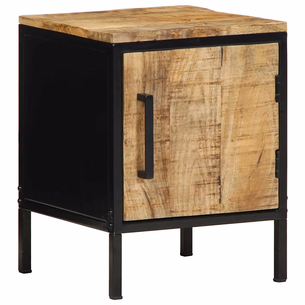 vidaXL Armadio da Notte in Legno di Mango e Metallo Stile Rustico, Marrone e Nero, L 30 x P 30 x H 40 cm