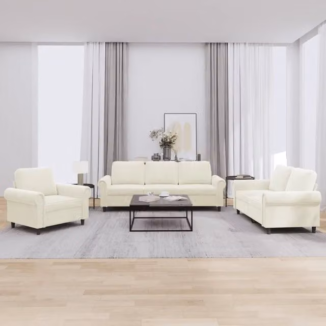 Set di divani 3 pezzi vidaXL in velluto beige con cuscini per soggiorno moderno