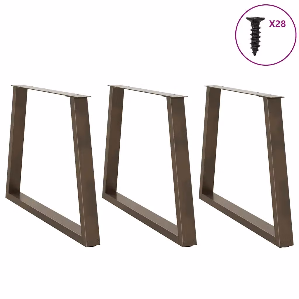 Set di 3 gambe per tavolo da pranzo vidaXL a forma di V in metallo con altezza regolabile, colore argento e marrone, H: 72-73,3 x 90 cm